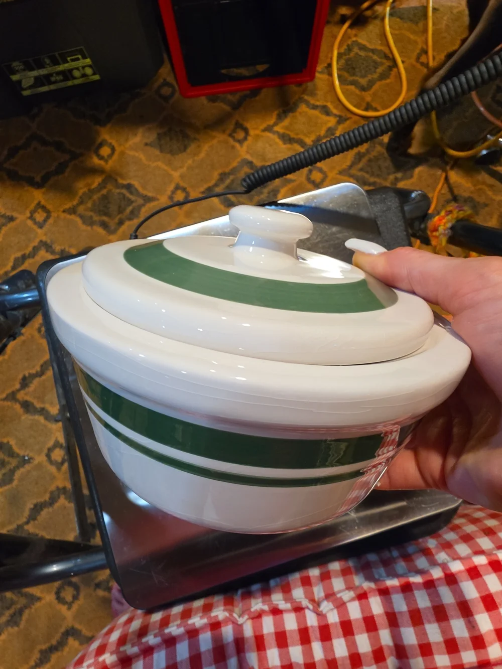 White Ceramic Food Storage Jar with Green Accent Lid